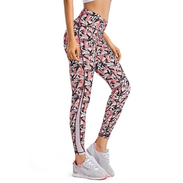 

yoga outfit naked feeling high waist 7/8 leggings mesh tight workout with zip pocket-25 inches