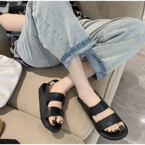 

sandals women flats platform casual ladies summer shoes candy color buckle strap fashion female beach shoe footwear 2021, Black
