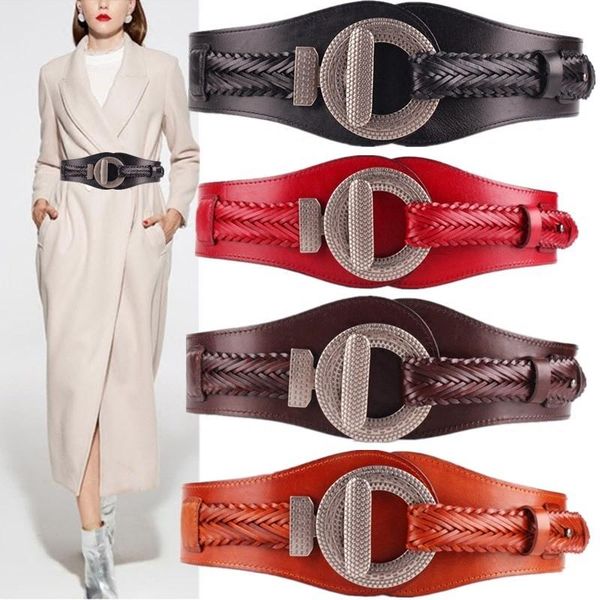 

belts genuine leather women wide knitted elastic cummerbunds solid, Black;brown