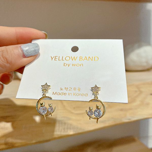 

925 silver needle inlaid diamond cat fashion design simple temperament net red earrings advanced earrings