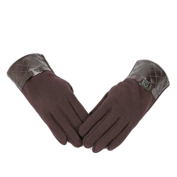 

five fingers gloves fashion winter autumn for women pu and cotton patchwork full finger outdoor mobile touch screen with velvet, Blue;gray