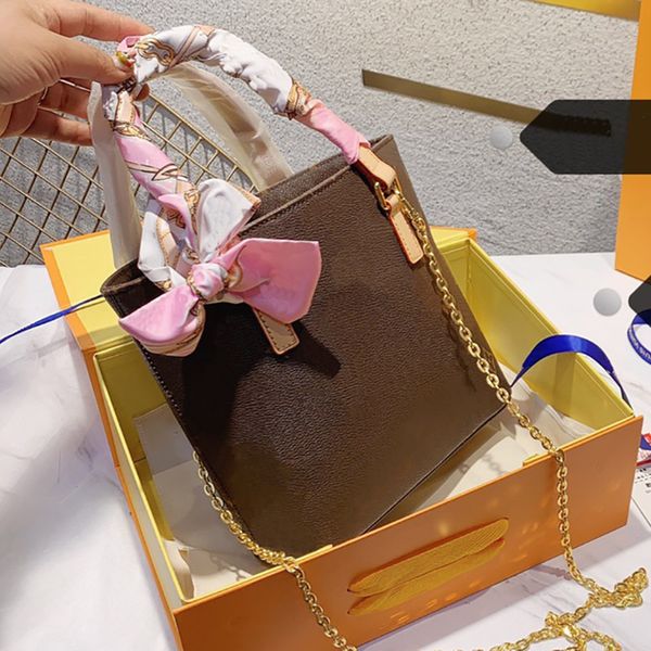 

luxury designer women shoulder bags leather old flower bucket bag fashion drawstring handbags golden chain cross body purse