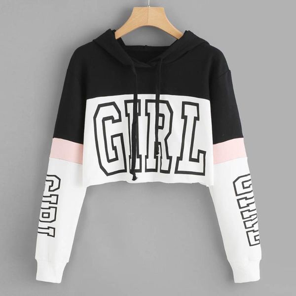 

women's hoodies & sweatshirts letter printing women hoodie autumn winter female long sleeve drawstring pullover harajuku cropped 2021, Black