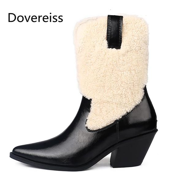 

boots dovereiss fashion women's shoes winter elegant zipper pointed toe brown chunky heels ankle concise mature 32-44, Black