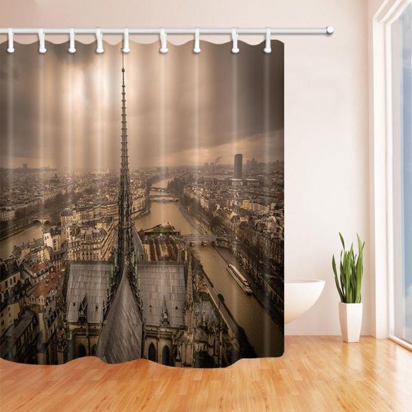 

shower curtains aerial landscape curtain dim scenery tower townhouse canal river channel white boat bathroom waterproof
