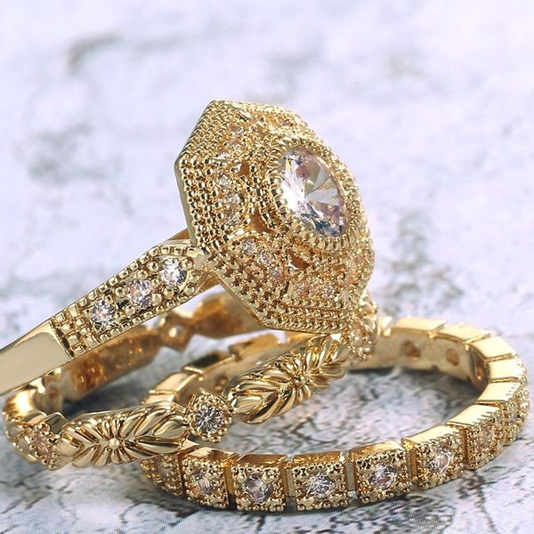 

cluster rings 2021 brand rich tree fashion three-piece umbrella shape golden lady ring crystal gold wedding girl, Golden;silver