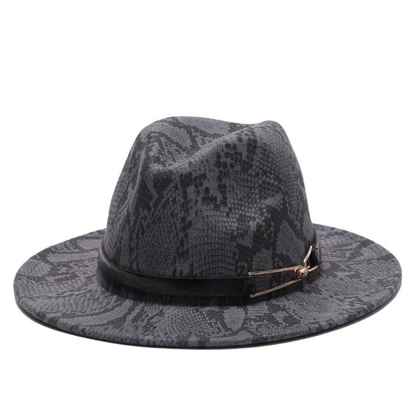 

winter fedora hats for women fashion flat wide brim wool felt jazz snake skin men coffee leather belt vintage hat, Blue;gray