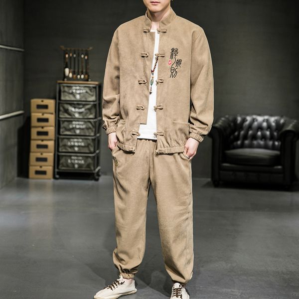 

men's tracksuits chinese style retro male suit, ethnic hanfu tang for man embroidered with style, plus size smjs, Gray