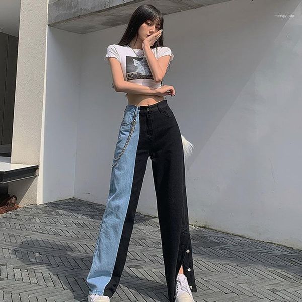 

women's jeans high waist women split clothes wide leg summer vintage woman long trousers cowboy female loose streetwear1, Blue