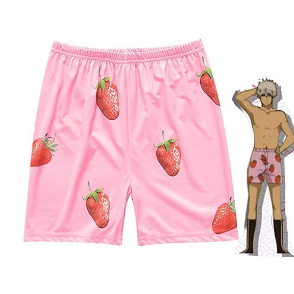 Anime Gintama Sakata Gintoki Şort Gümüş Soul Cosplay Kostüm Kawaii Pembe Çilek Kısa Pantolon