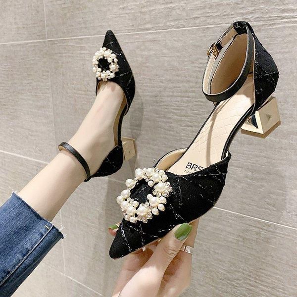 

sandals comfort shoes for women closed toe block heels med 2021 summer suit female beige chunky medium girls fashion pointed, Black