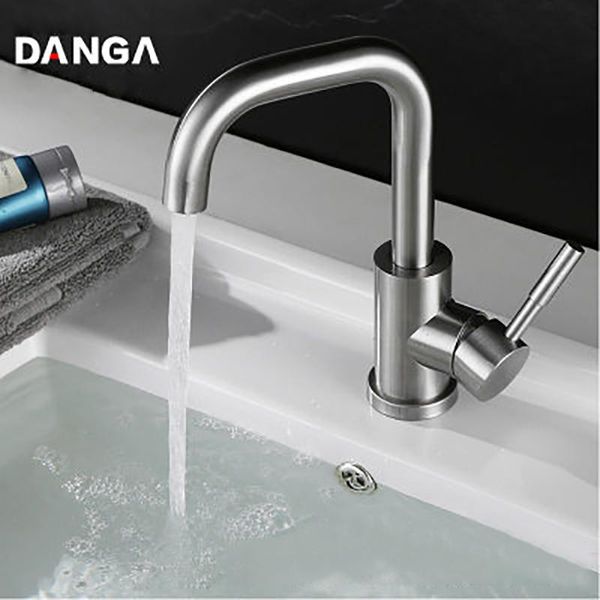 

bathroom sink faucets faucet single hole high curved bath mixer brushed tap 360 rotatable washbasin water basin