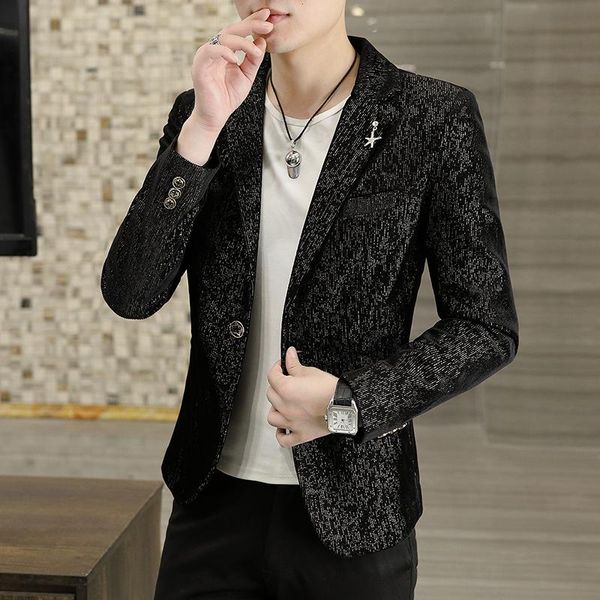 

men's suits & blazers luxury velvet striped men business casual suit jacket 2021 autumn slim wedding bridegroom social dress coat veste, White;black