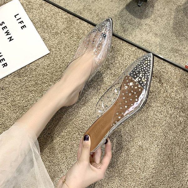 

slippers the summer style transparent thin heel middle half slipper female crystal shoes cool rhinestones, Black