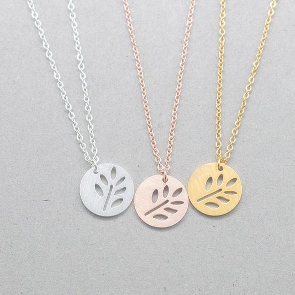 

10pcs leaf round collar delicate necklace tree of life pendant stainless steel collares vintage tattoo choker necklaces, Silver