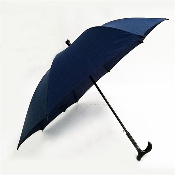Schwarzer Regenschirm für ältere Menschen mit langem Griff, kreativer Krückenschirm, übergroß, doppelter Regen oder Sonnenschein WH0333