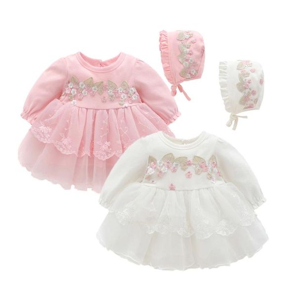 

girl's dresses baby girls princess dress lvory lace party christening tulle bonnet jacket coat hat set floral print clothes 0-18 months, Red;yellow