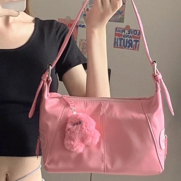 

evening bags high fashion women tote underarm retro nylon ladies hobos small shoulder bag female girls pink purse handbags armpit