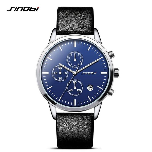 

wristwatches 2021 sinobi classic waterproof watch men fashion wristwatch leather chronograph simple sports geneva watches reloj hombre, Slivery;brown
