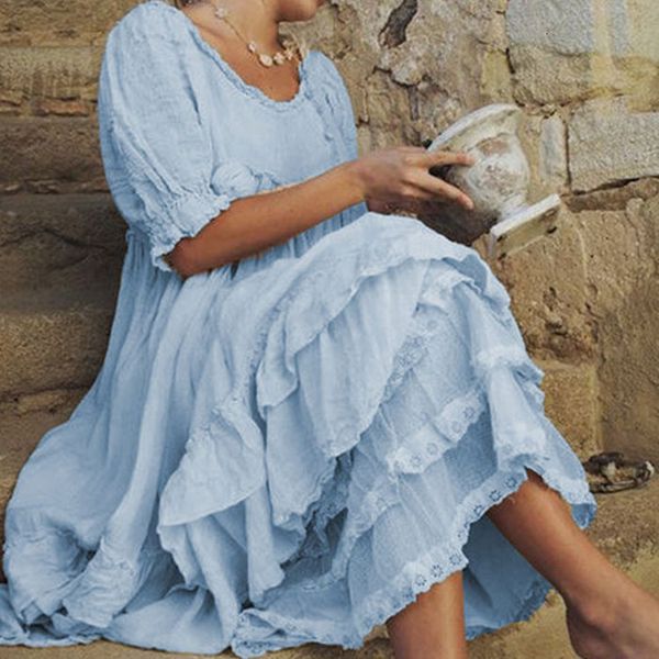 

luxury casual dresses 2021 pure color lace patchwork drs for women, Black;gray