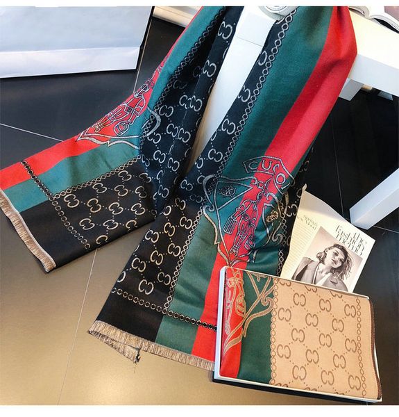 

2021 and new imitation cashmere brushed double-sided color matching scarf women's letter shield thickened warm shawl, Blue;gray