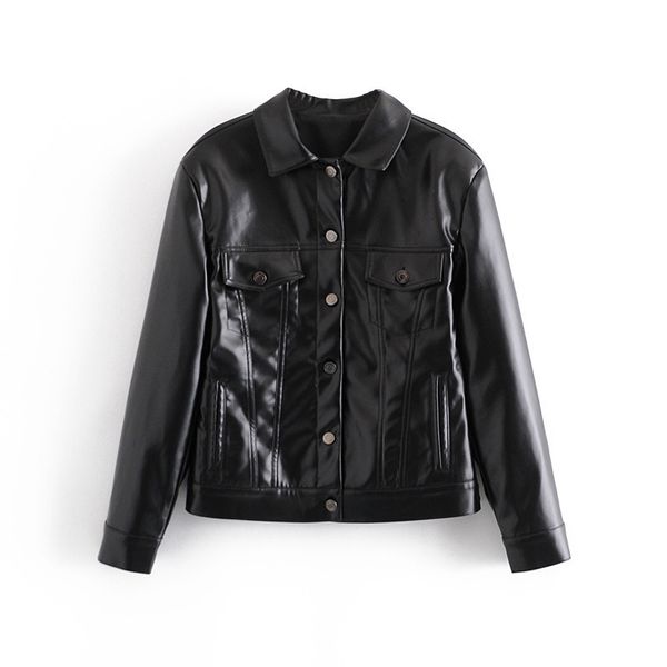 

women's jackets imitation leather collar short paragraph 65401 zipper small long-sleeved single-breasted pu locomotive coat lapels i0c7, Black;brown