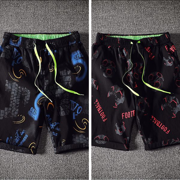 

a 464 summer five minutes of pants men loose handsome popular logo trend seven 6 beach pants male flower shorts trousers slacks, Blue