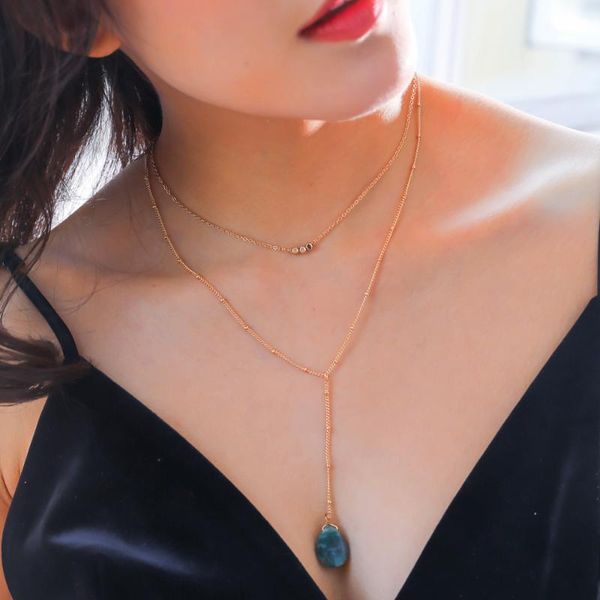 

pendant necklaces natural green color stone fashion clavicle multistory necklace women's korean style accessories 2021 double layer, Silver