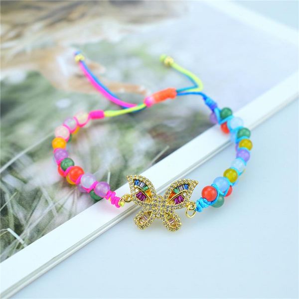 

tennis 2021 hand-woven colorful rope ladies fashion zircon butterfly bracelet charm jewelry wholesale, Golden;silver