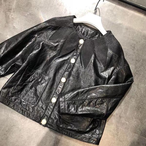 

women's leather & faux cute ladies real jacket natural lambskin coat, Black