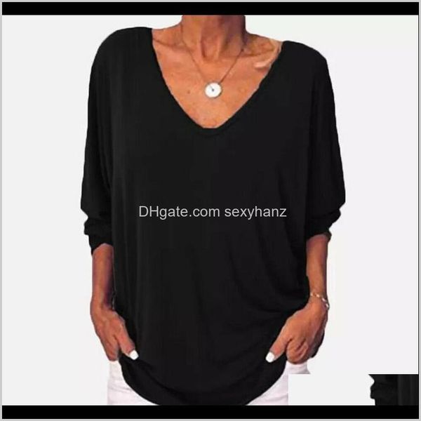 

blouses & shirts clothing apparel drop delivery 2021 1pc 4 color autumn lady womens loose 3/4 sleeve buttons plus size v neck solid blous, White
