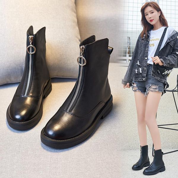 

boots timalina ankle genuine leather for women 2021 autumn flat british style female winter shoes pu, Black