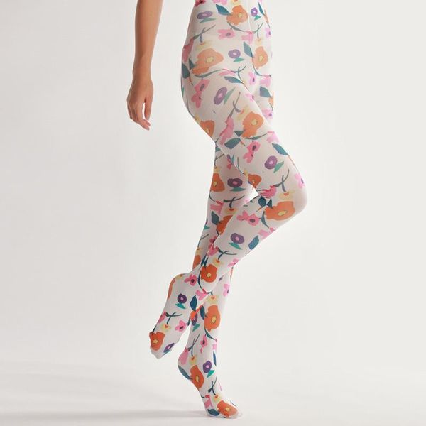 

floral print pantyhose stuff with tattoo-stockings socks & hosiery, Black;white