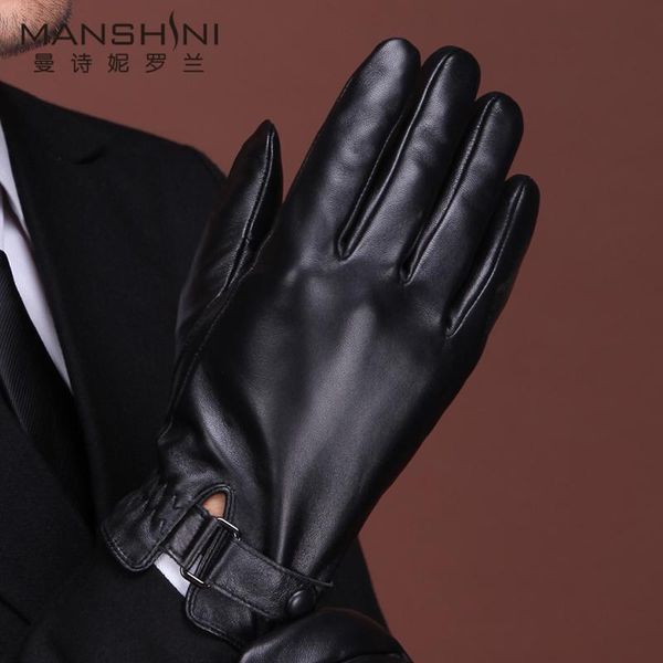 

fingerless gloves winter genuine leather men warm thicken add cashmere touch screen sheepskin men' fashion mlz112, Blue;gray