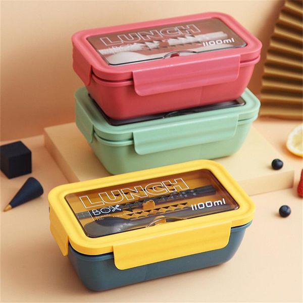 

1100ml microwave lunch box portable 2 layer container healthy bento boxes lunchbox with cutlery dinnerware sets