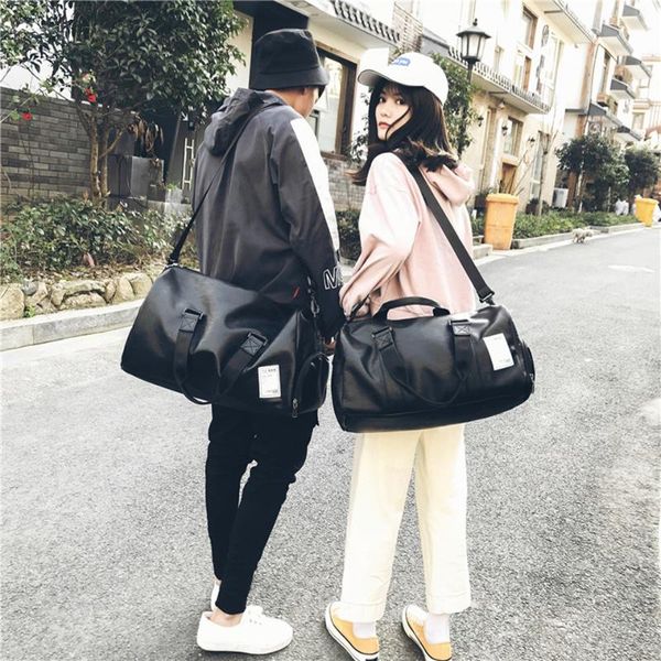 

duffel bags women men pu leather travel luggage sport gym for girls boy waterproof duffle shoulder bag teen student shcool hand