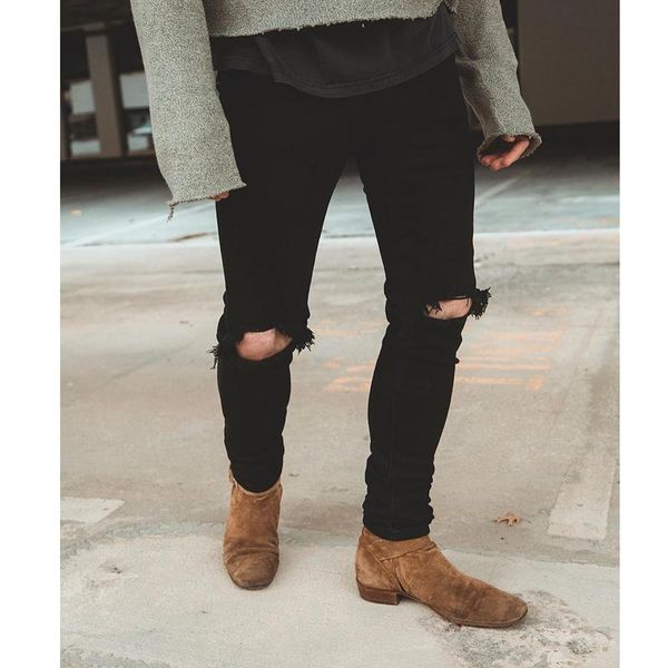 

men's jeans american street fashion represent broken high washed old slim casual trousers for men and women, Blue