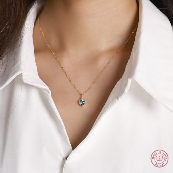 

925 sterling silver european blue crystal ocean star pendant clavicle chain necklace women classic fashion wedding jewelry