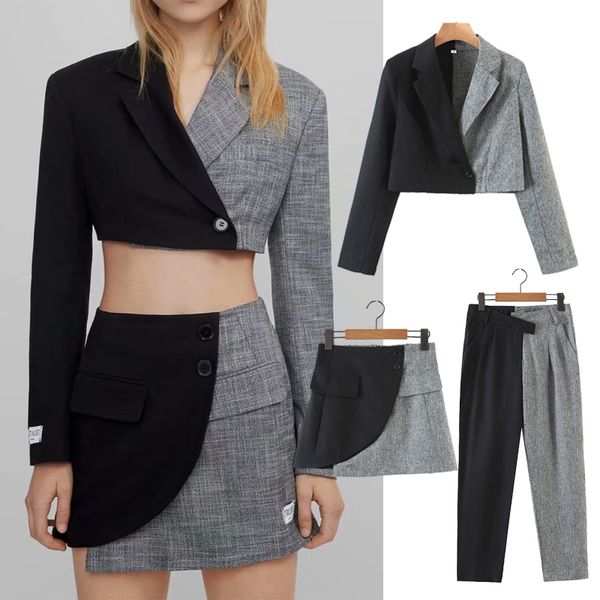 

female autumn 3 slices skirt pants define cardigan long short jacket, Black;brown