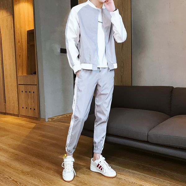 

2020 autumn men's sweater set leisure sports youth trend handsome fashion brand two-piece suit men, Gray
