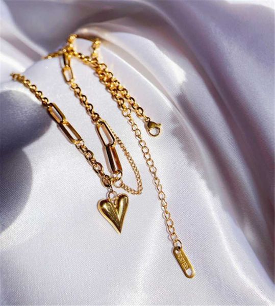 

pendant necklaces 316l stainless steel heart double-layer necklace female exquisite simple and colorless tassel, Silver