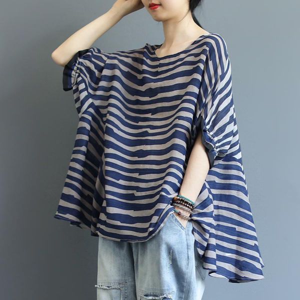

dress plus size summer korean-style batwing glove women's cold neck stripy female all-matched shirt casual d406, Black;gray