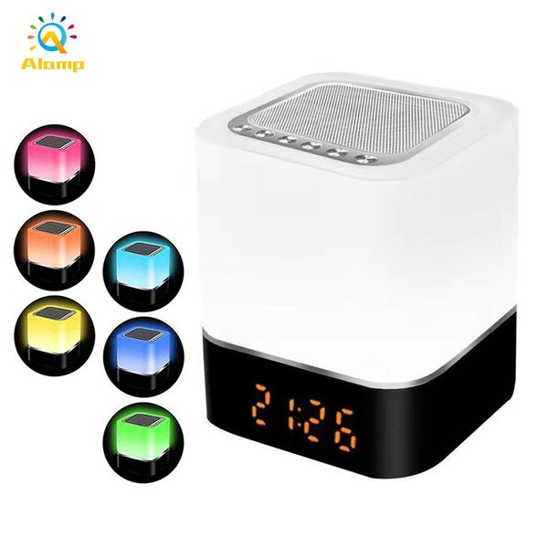 Alto-falante Bluetooth com led colorido Dimmable sensor de toque noite luzes lâmpada USB recarregável MP3 player despertador Rádio FM TF cartão