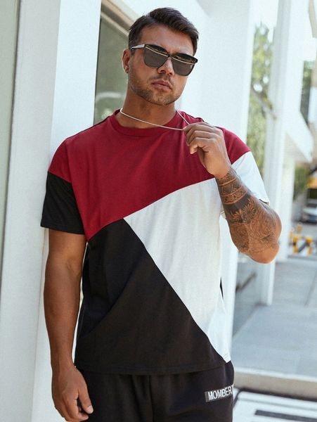 

extended sizes men color block tee w5gy#, White;black