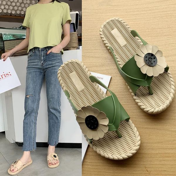 

women flip flops casual flower slippers ladies slip on flat shoes female fashion non slides beach sandals 2021, Black
