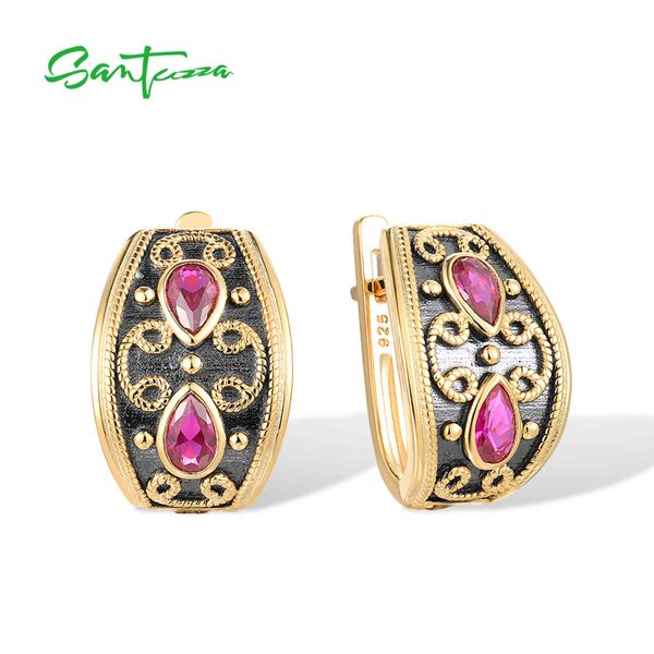 

santuzza 925 sterling silver earrings for women pear lab created ruby yellow black plating symmetry classic luxury fine jewelry, Golden