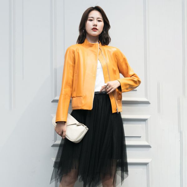 

women's jackets 2021 korean style genuine leather turtleneck b278, Black;brown