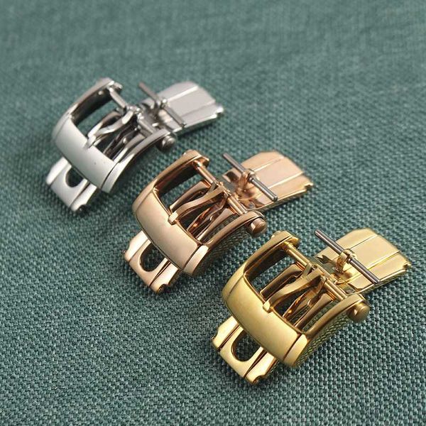 

watch bands stainless steel solid fold buckle butterfly deployment clasp strap 18mm for, Black;brown