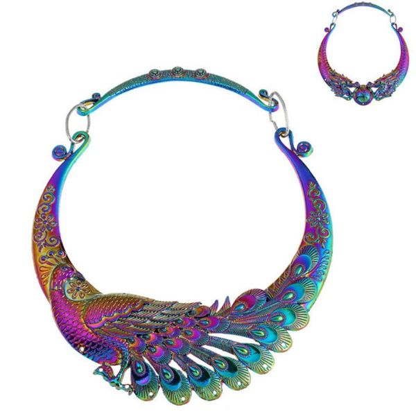 

chokers matellic rainbow peacock collar necklace, Golden;silver