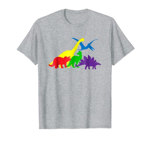 

dinosaur t-shirt: in the colors of the rainbow lgbt pride, White;black